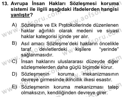 Anayasa 2 Dersi 2021 - 2022 Yılı (Vize) Ara Sınavı 13. Soru