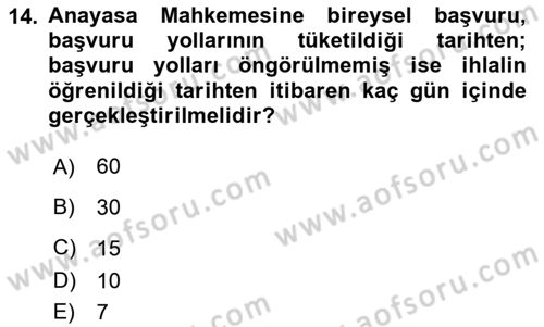 Anayasa 2 Dersi 2021 - 2022 Yılı (Vize) Ara Sınavı 14. Soru