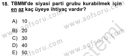 Anayasa 2 Dersi 2021 - 2022 Yılı (Vize) Ara Sınavı 18. Soru