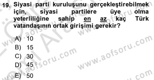 Anayasa 2 Dersi 2021 - 2022 Yılı (Vize) Ara Sınavı 19. Soru