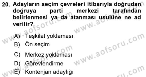 Anayasa 2 Dersi 2021 - 2022 Yılı (Vize) Ara Sınavı 20. Soru