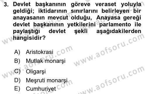 Anayasa 2 Dersi 2021 - 2022 Yılı (Vize) Ara Sınavı 3. Soru