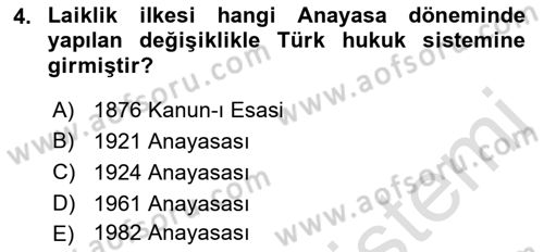 Anayasa 2 Dersi 2021 - 2022 Yılı (Vize) Ara Sınavı 4. Soru