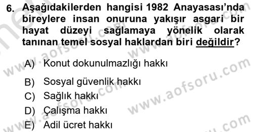 Anayasa 2 Dersi 2021 - 2022 Yılı (Vize) Ara Sınavı 6. Soru