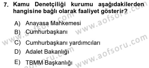 Anayasa 2 Dersi 2021 - 2022 Yılı (Vize) Ara Sınavı 7. Soru