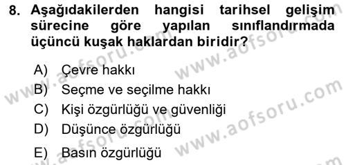 Anayasa 2 Dersi 2021 - 2022 Yılı (Vize) Ara Sınavı 8. Soru