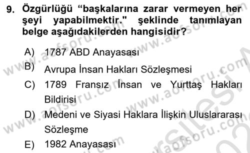 Anayasa 2 Dersi 2021 - 2022 Yılı (Vize) Ara Sınavı 9. Soru