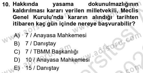 Anayasa 2 Dersi 2021 - 2022 Yılı Yaz Okulu Sınav Soruları 10. Soru