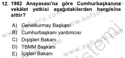 Anayasa 2 Dersi 2021 - 2022 Yılı Yaz Okulu Sınav Soruları 12. Soru
