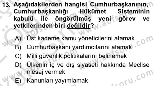 Anayasa 2 Dersi 2021 - 2022 Yılı Yaz Okulu Sınav Soruları 13. Soru