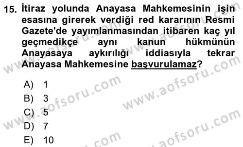 Anayasa 2 Dersi 2021 - 2022 Yılı Yaz Okulu Sınav Soruları 15. Soru
