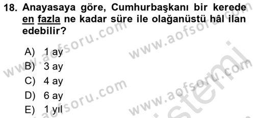 Anayasa 2 Dersi 2021 - 2022 Yılı Yaz Okulu Sınav Soruları 18. Soru