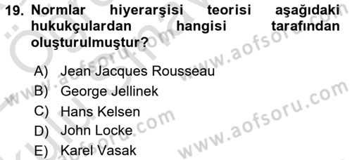Anayasa 2 Dersi 2021 - 2022 Yılı Yaz Okulu Sınav Soruları 19. Soru