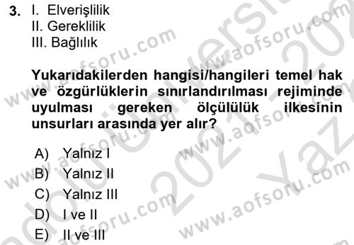 Anayasa 2 Dersi 2021 - 2022 Yılı Yaz Okulu Sınav Soruları 3. Soru