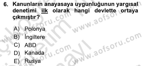 Anayasa 2 Dersi 2021 - 2022 Yılı Yaz Okulu Sınav Soruları 6. Soru