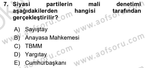 Anayasa 2 Dersi 2021 - 2022 Yılı Yaz Okulu Sınav Soruları 7. Soru
