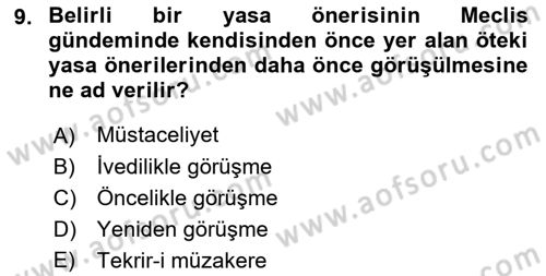 Anayasa 2 Dersi 2021 - 2022 Yılı Yaz Okulu Sınav Soruları 9. Soru