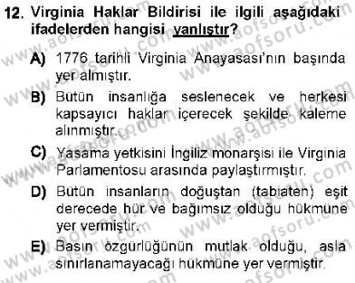 İnsan Hakları ve Kamu Özgürlükleri Dersi Ara Sınavı Deneme Sınav Soruları 12. Soru