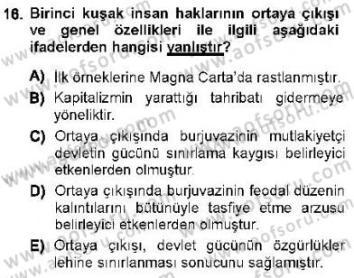 İnsan Hakları ve Kamu Özgürlükleri Dersi Ara Sınavı Deneme Sınav Soruları 16. Soru