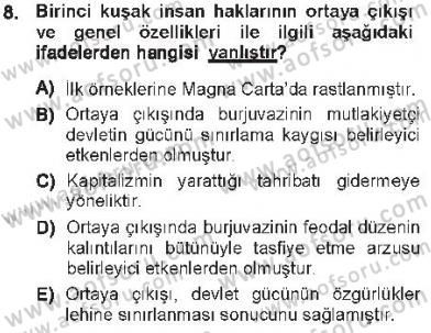 İnsan Hakları ve Kamu Özgürlükleri Dersi 2012 - 2013 Yılı Tek Ders Sınav Soruları 8. Soru