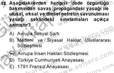 İnsan Hakları ve Kamu Özgürlükleri Dersi 2014 - 2015 Yılı (Vize) Ara Sınav Soruları 18. Soru