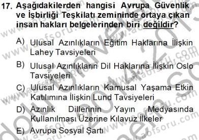 İnsan Hakları ve Kamu Özgürlükleri Dersi 2014 - 2015 Yılı (Final) Dönem Sonu Sınav Soruları 17. Soru