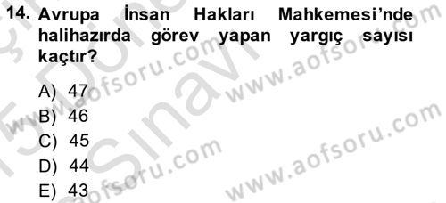 İnsan Hakları ve Kamu Özgürlükleri Dersi 2014 - 2015 Yılı Tek Ders Sınav Soruları 14. Soru