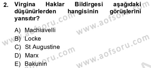 İnsan Hakları ve Kamu Özgürlükleri Dersi 2014 - 2015 Yılı Tek Ders Sınav Soruları 2. Soru