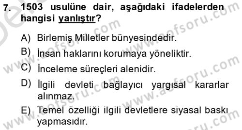 İnsan Hakları ve Kamu Özgürlükleri Dersi 2014 - 2015 Yılı Tek Ders Sınav Soruları 7. Soru