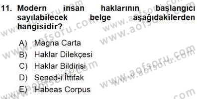 İnsan Hakları ve Kamu Özgürlükleri Dersi 2015 - 2016 Yılı (Vize) Ara Sınav Soruları 11. Soru
