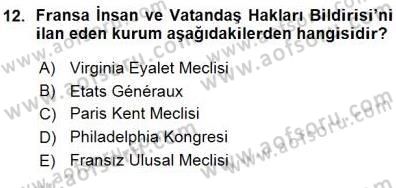 İnsan Hakları ve Kamu Özgürlükleri Dersi 2015 - 2016 Yılı (Vize) Ara Sınav Soruları 12. Soru