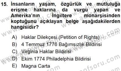 İnsan Hakları ve Kamu Özgürlükleri Dersi 2015 - 2016 Yılı (Vize) Ara Sınav Soruları 15. Soru