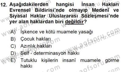 İnsan Hakları ve Kamu Özgürlükleri Dersi 2015 - 2016 Yılı (Final) Dönem Sonu Sınav Soruları 12. Soru