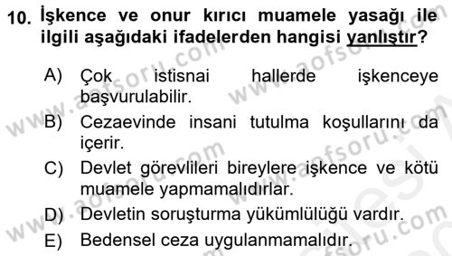 İnsan Hakları ve Kamu Özgürlükleri Dersi 2015 - 2016 Yılı Tek Ders Sınav Soruları 10. Soru