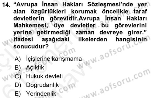 İnsan Hakları ve Kamu Özgürlükleri Dersi 2015 - 2016 Yılı Tek Ders Sınav Soruları 14. Soru