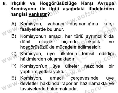 İnsan Hakları ve Kamu Özgürlükleri Dersi 2015 - 2016 Yılı Tek Ders Sınav Soruları 6. Soru