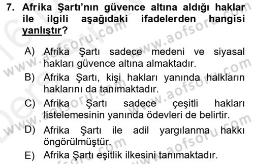 İnsan Hakları ve Kamu Özgürlükleri Dersi 2015 - 2016 Yılı Tek Ders Sınav Soruları 7. Soru