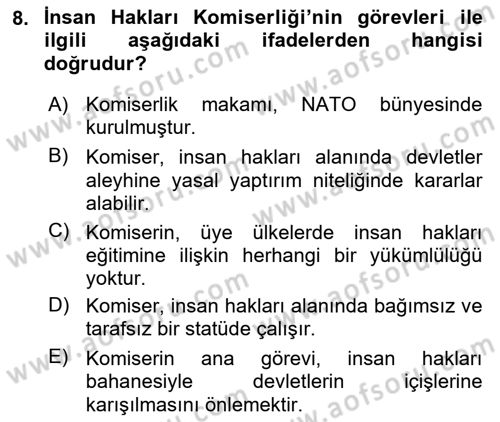 İnsan Hakları ve Kamu Özgürlükleri Dersi 2015 - 2016 Yılı Tek Ders Sınav Soruları 8. Soru