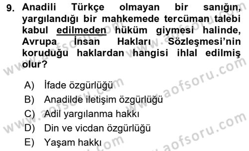 İnsan Hakları ve Kamu Özgürlükleri Dersi 2015 - 2016 Yılı Tek Ders Sınav Soruları 9. Soru