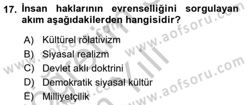 İnsan Hakları ve Kamu Özgürlükleri Dersi 2016 - 2017 Yılı 3 Ders Sınav Soruları 17. Soru