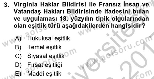 İnsan Hakları ve Kamu Özgürlükleri Dersi 2016 - 2017 Yılı 3 Ders Sınav Soruları 3. Soru