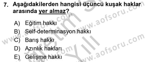 İnsan Hakları ve Kamu Özgürlükleri Dersi 2016 - 2017 Yılı 3 Ders Sınav Soruları 7. Soru