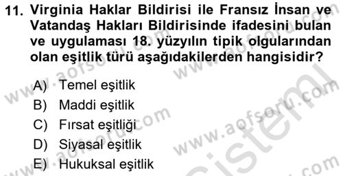 İnsan Hakları ve Kamu Özgürlükleri Dersi 2016 - 2017 Yılı (Vize) Ara Sınav Soruları 11. Soru
