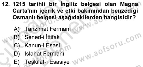 İnsan Hakları ve Kamu Özgürlükleri Dersi 2016 - 2017 Yılı (Vize) Ara Sınav Soruları 12. Soru