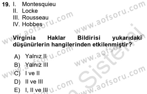 İnsan Hakları ve Kamu Özgürlükleri Dersi 2016 - 2017 Yılı (Vize) Ara Sınav Soruları 19. Soru