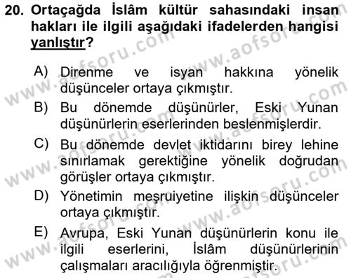 İnsan Hakları ve Kamu Özgürlükleri Dersi 2016 - 2017 Yılı (Vize) Ara Sınav Soruları 20. Soru
