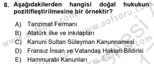 İnsan Hakları ve Kamu Özgürlükleri Dersi 2016 - 2017 Yılı (Vize) Ara Sınav Soruları 8. Soru