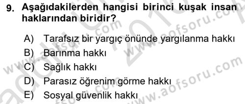 İnsan Hakları ve Kamu Özgürlükleri Dersi 2016 - 2017 Yılı (Vize) Ara Sınav Soruları 9. Soru