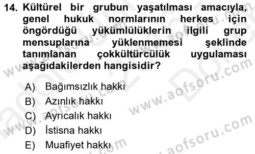 İnsan Hakları ve Kamu Özgürlükleri Dersi 2016 - 2017 Yılı (Final) Dönem Sonu Sınav Soruları 14. Soru