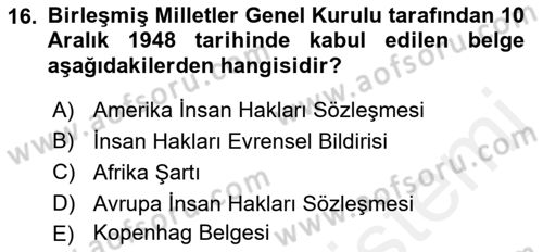 İnsan Hakları ve Kamu Özgürlükleri Dersi 2016 - 2017 Yılı (Final) Dönem Sonu Sınav Soruları 16. Soru